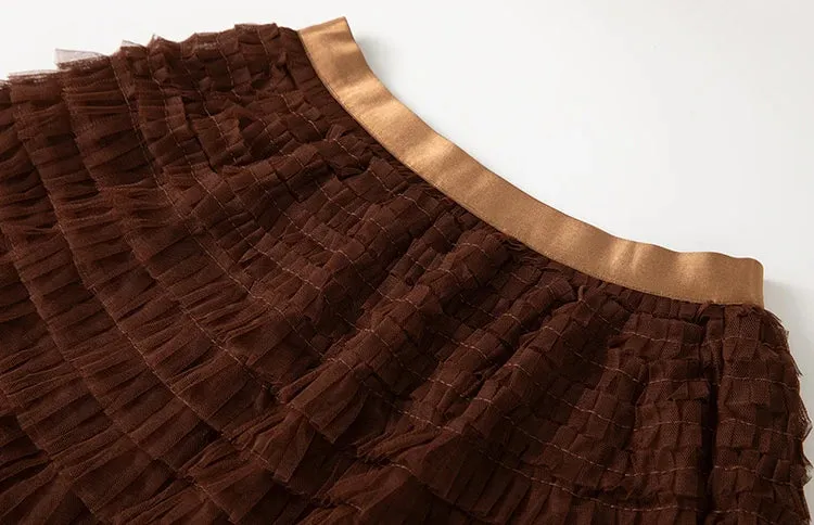 Magnolia Long Sleeves Appliques Tops    Elastic Waist Ruffles Mesh Long Skirt 2 Piece Set