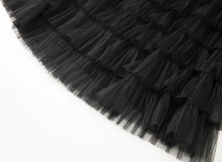 Magnolia Long Sleeves Appliques Tops    Elastic Waist Ruffles Mesh Long Skirt 2 Piece Set