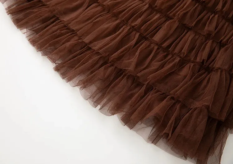 Magnolia Long Sleeves Appliques Tops    Elastic Waist Ruffles Mesh Long Skirt 2 Piece Set