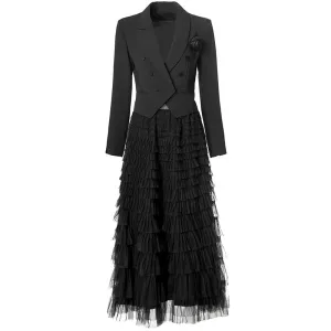 Magnolia Long Sleeves Appliques Tops    Elastic Waist Ruffles Mesh Long Skirt 2 Piece Set