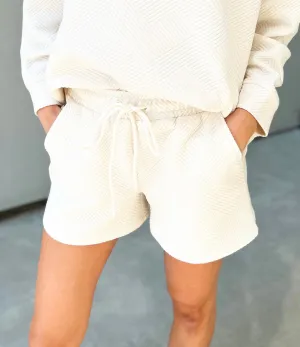 Mallorie Textured High Rise Shorts (Cream)