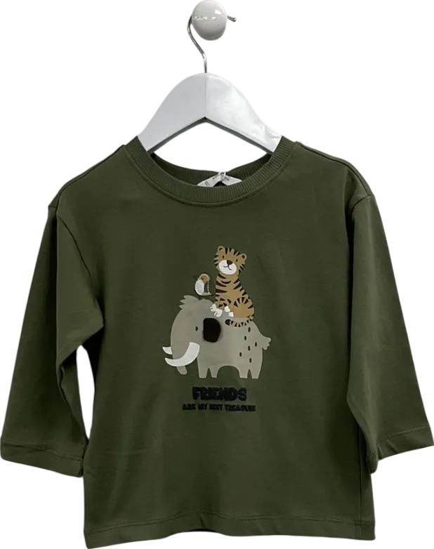 MANGO Green Animal Print Long Sleeve T-shirt 18-24 Months