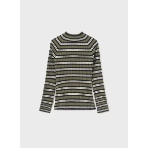 Mayoral Ribbed High Neck Stripe Top - Moss