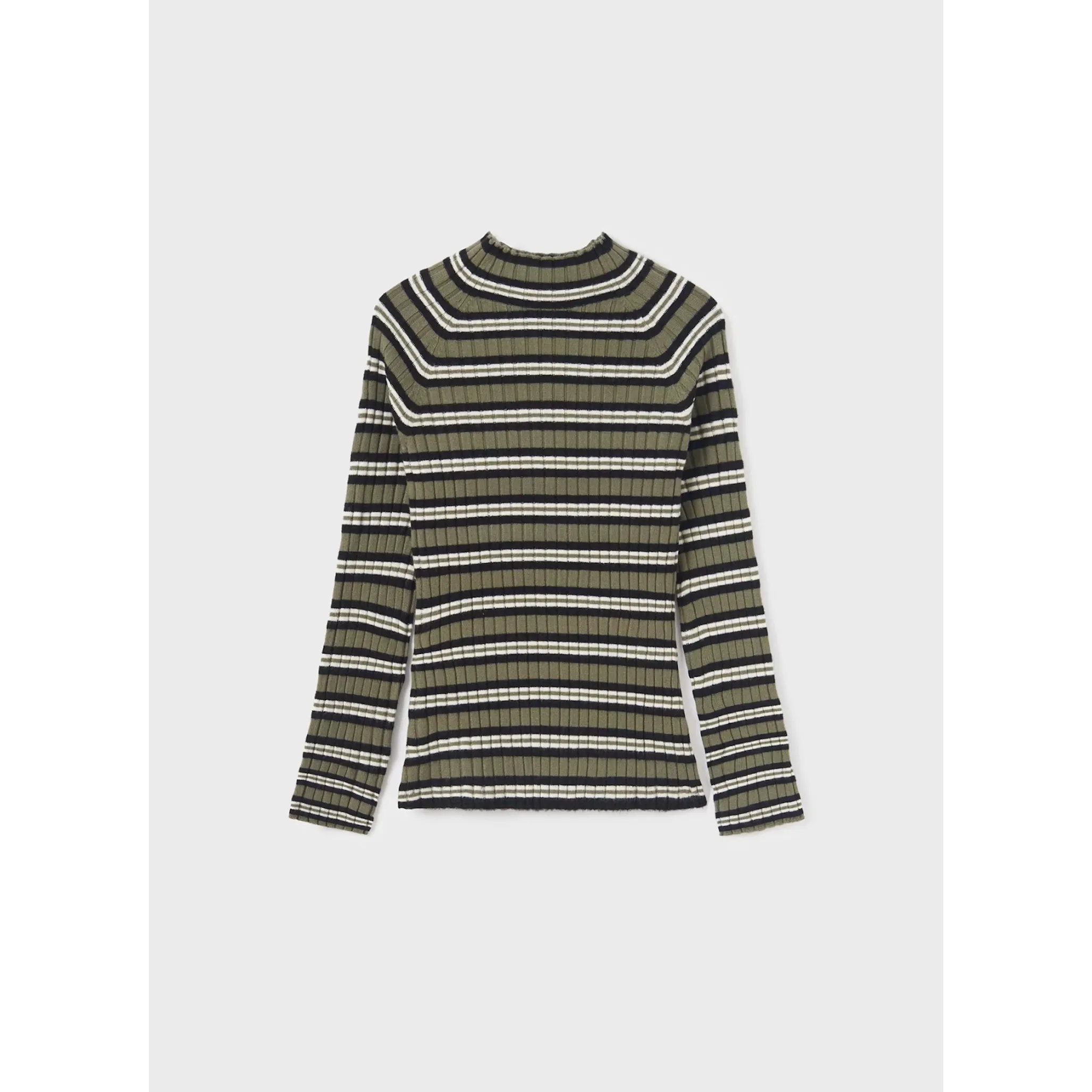 Mayoral Ribbed High Neck Stripe Top - Moss