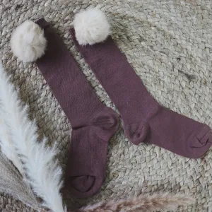 Meia Pata Fur Praline Pom Pom Knee Socks
