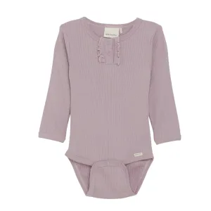 Minymo Long Sleeve Ribbed Bodysuit-Dawn Pink