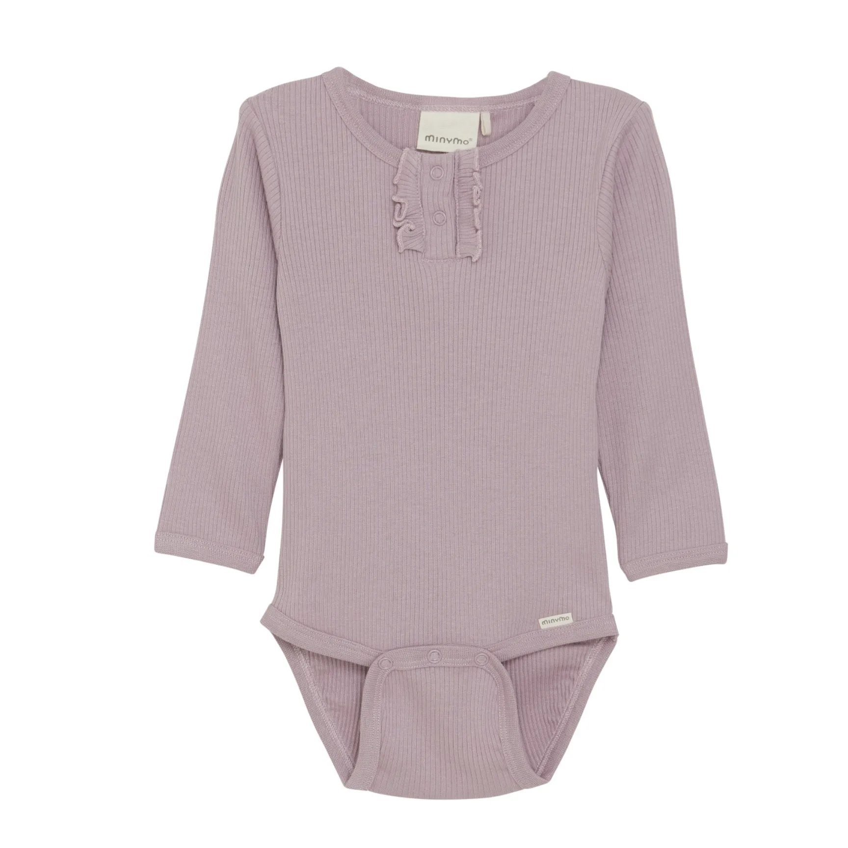 Minymo Long Sleeve Ribbed Bodysuit-Dawn Pink