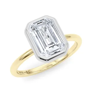 Mixed Metal Bezel Emerald Diamond Ring