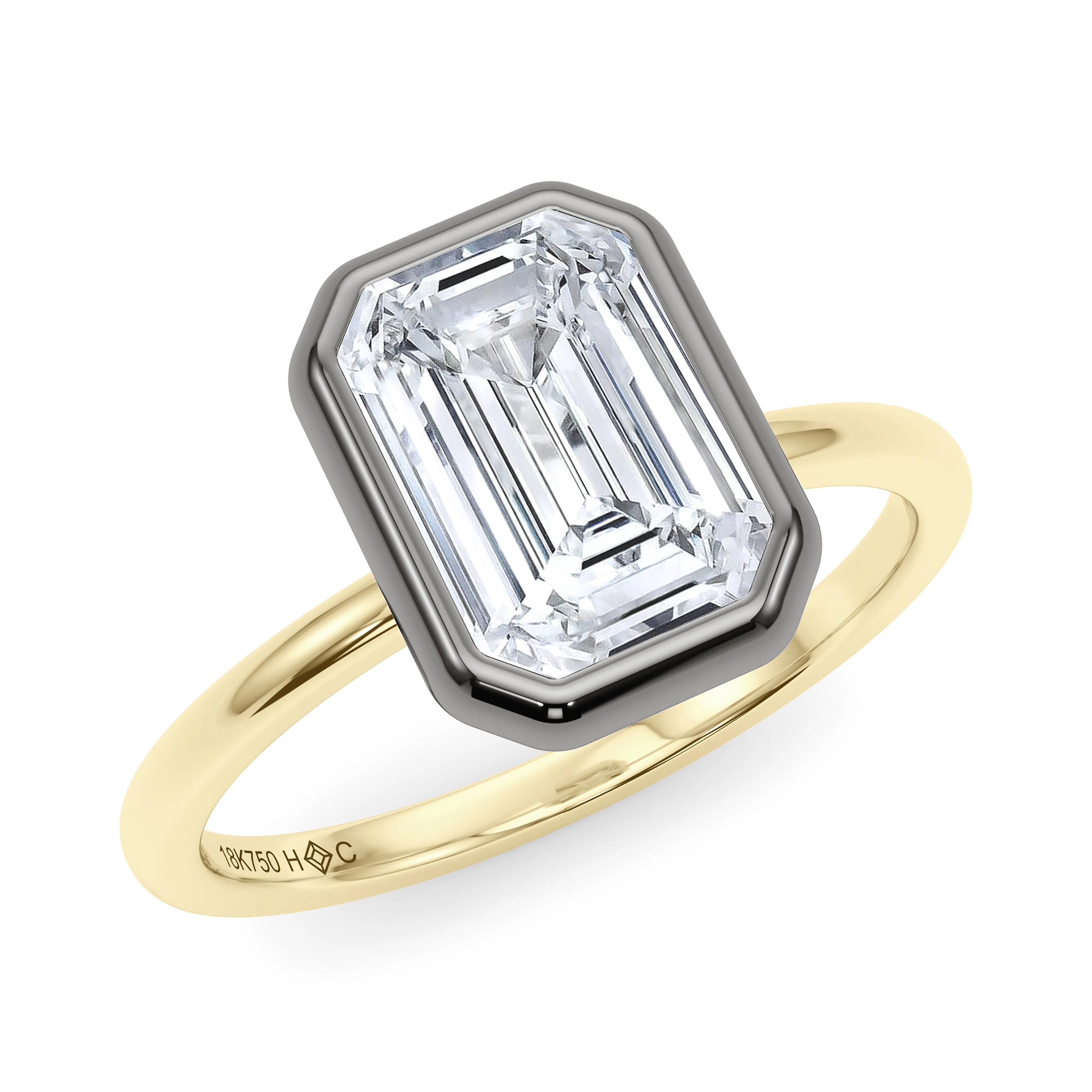 Mixed Metal Bezel Emerald Diamond Ring