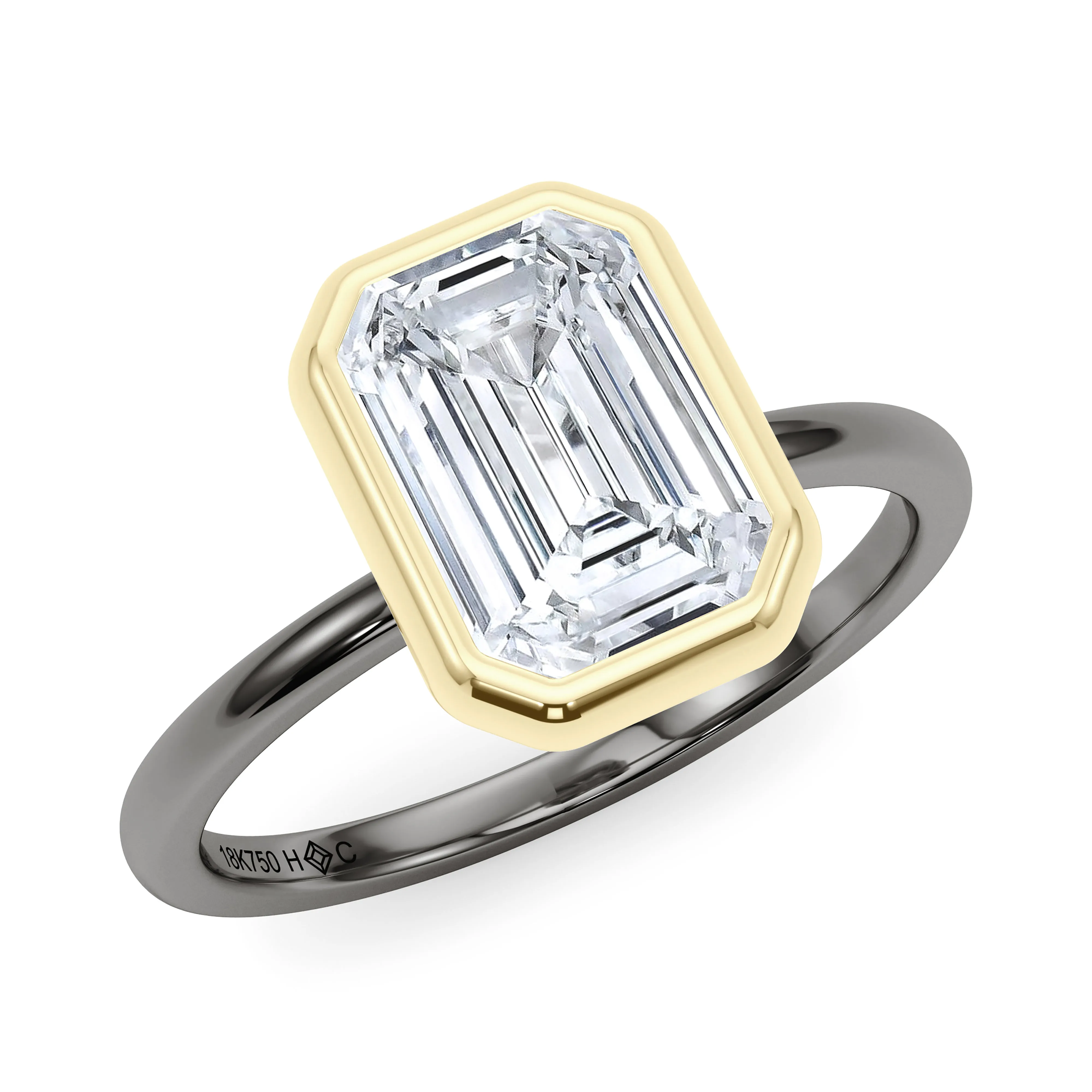 Mixed Metal Bezel Emerald Diamond Ring