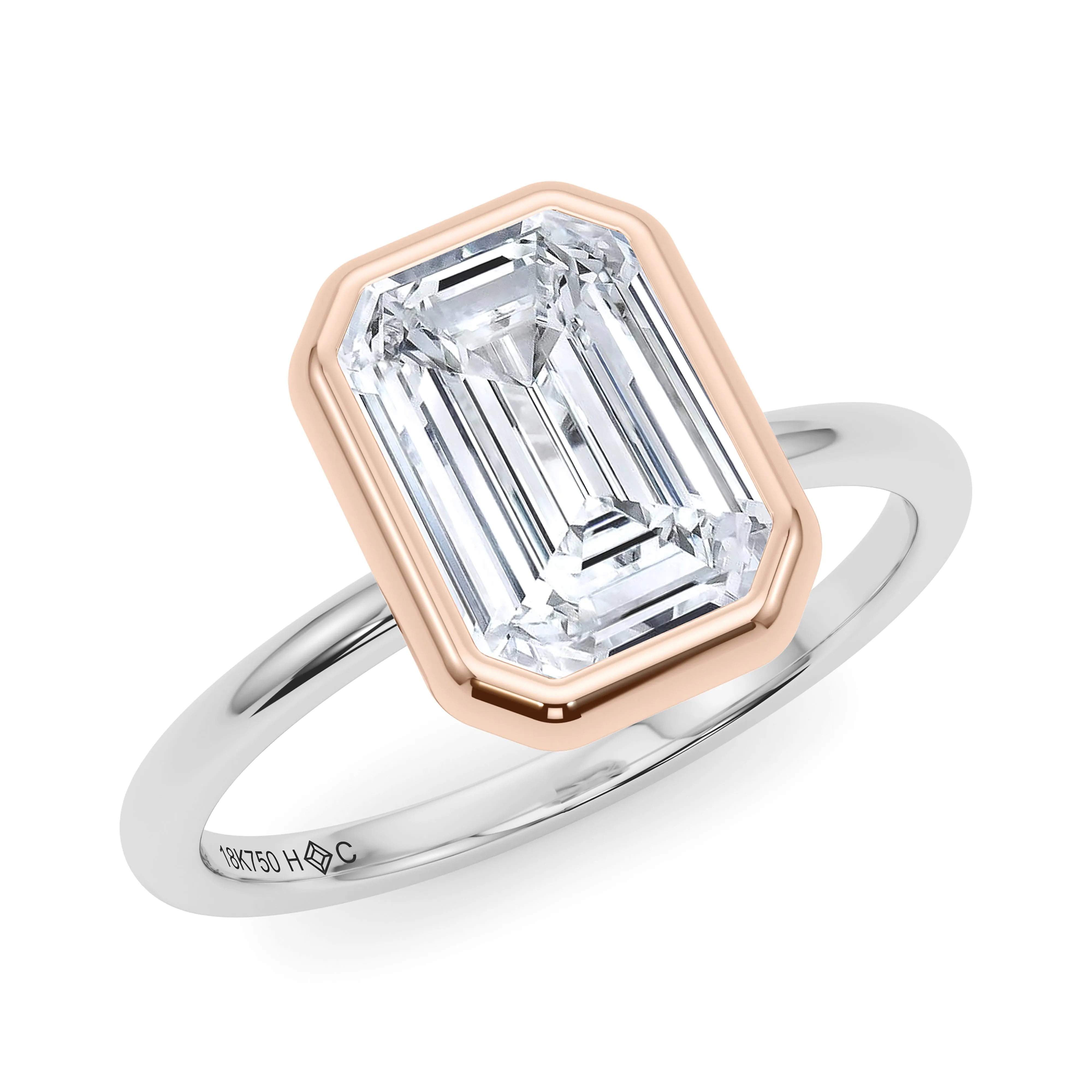 Mixed Metal Bezel Emerald Diamond Ring