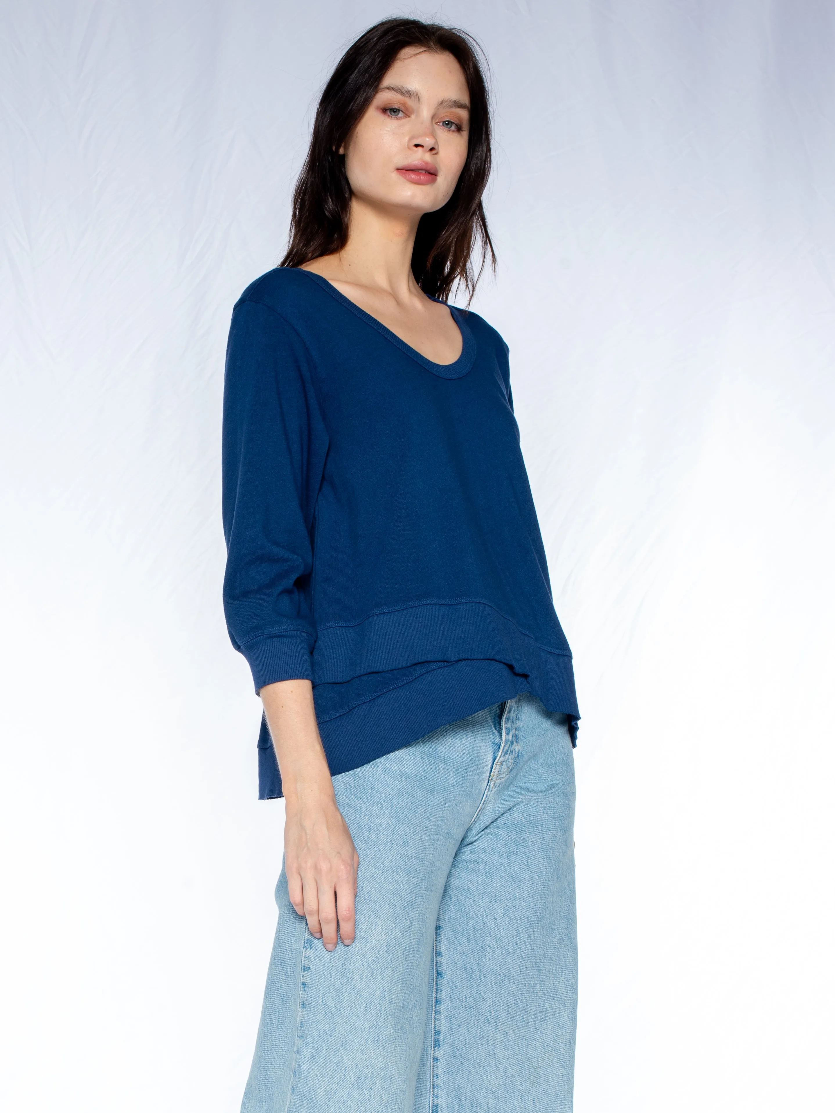 Mock Hem Open Neck Sweatshirt