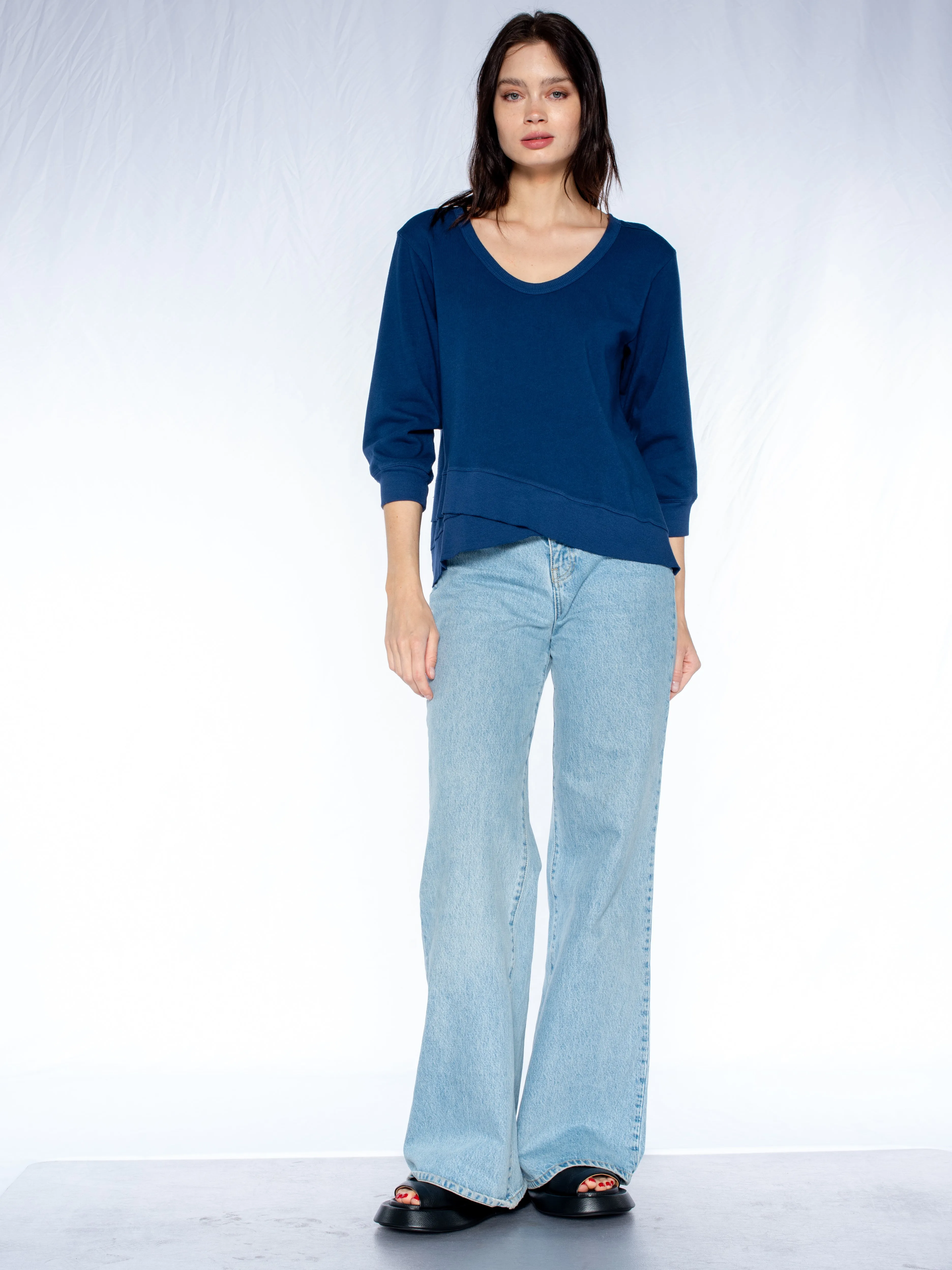 Mock Hem Open Neck Sweatshirt