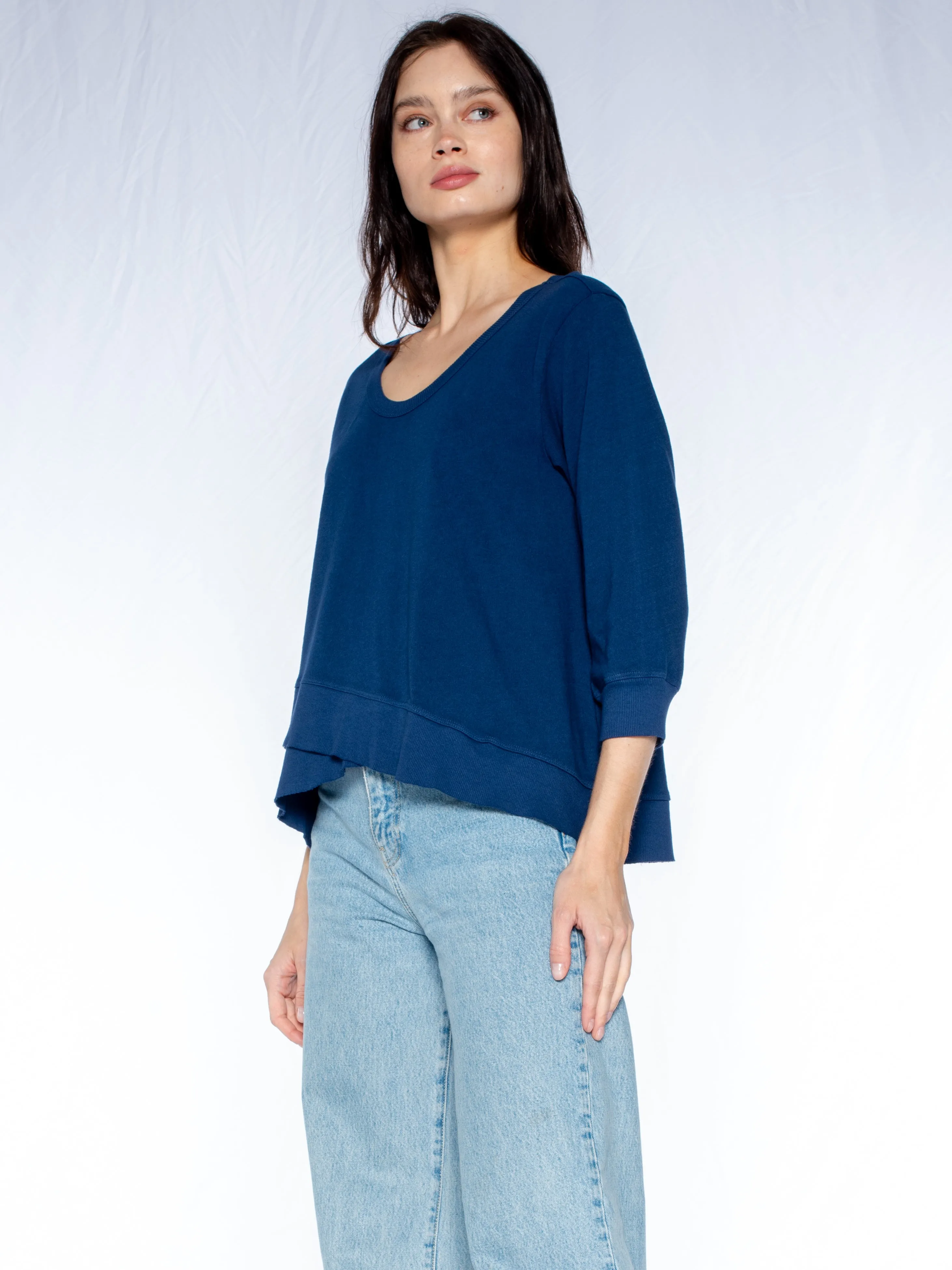 Mock Hem Open Neck Sweatshirt