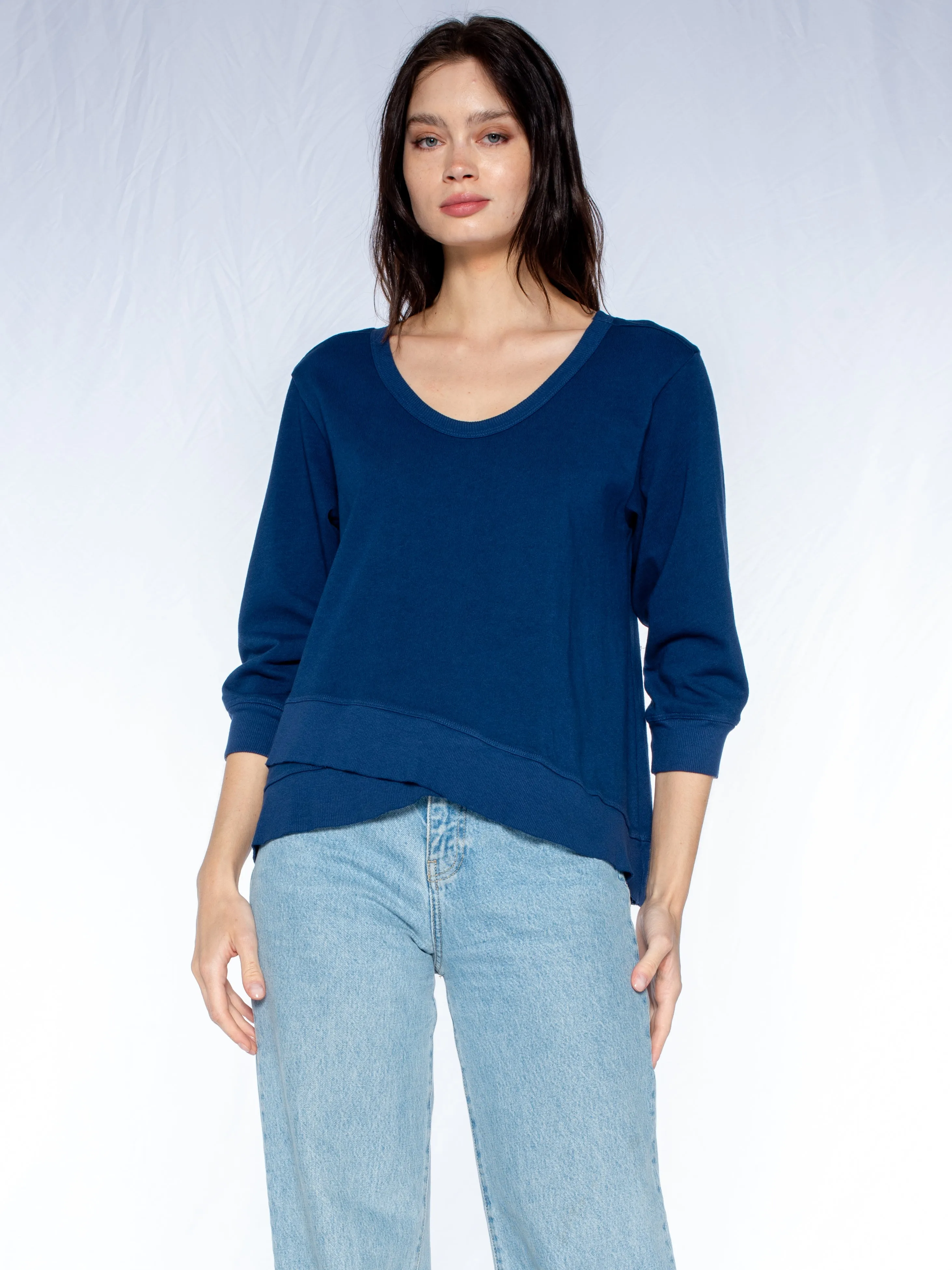 Mock Hem Open Neck Sweatshirt
