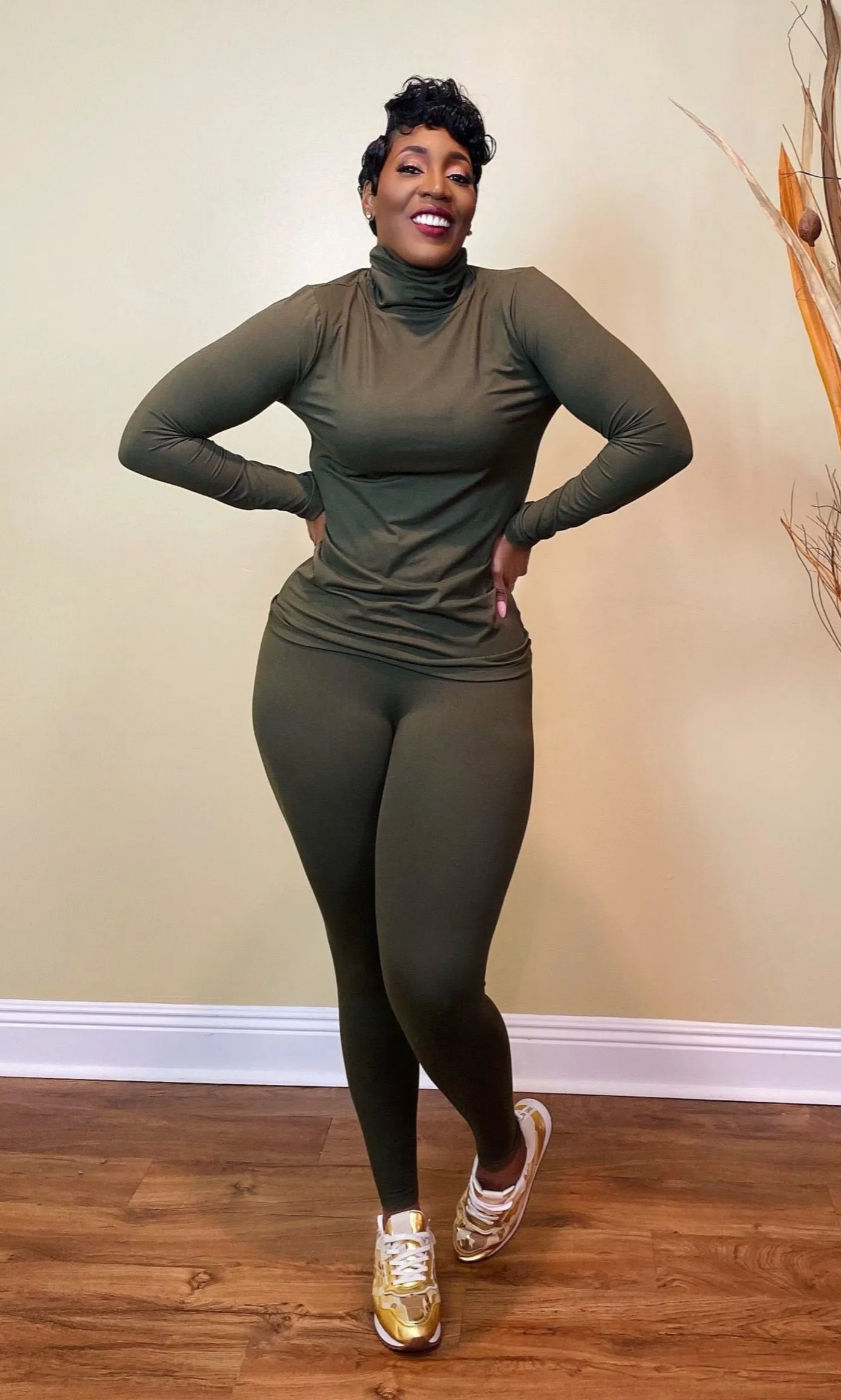 MOCK NECK LEGGING SET (DARK OLIVE)