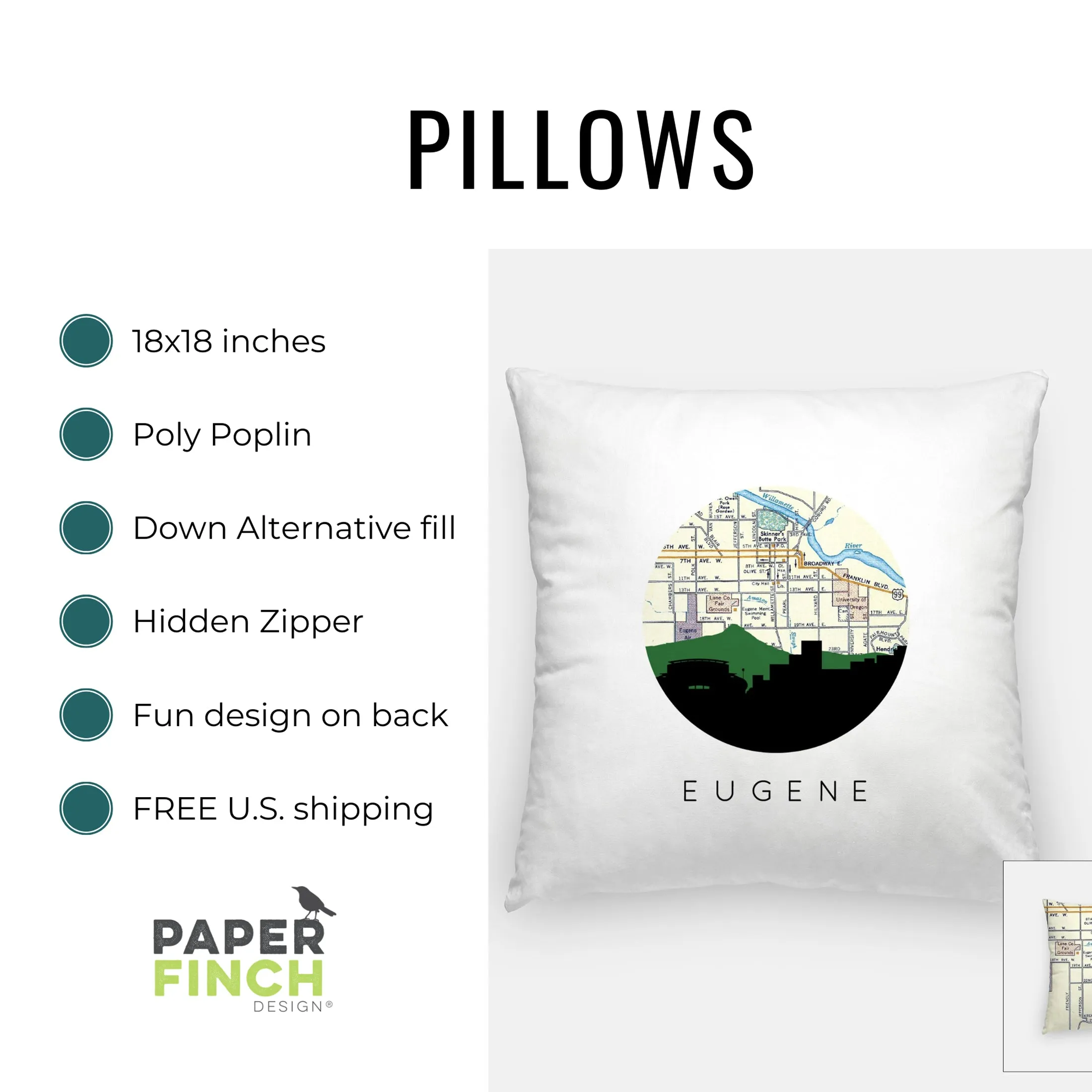 Montgomery Alabama City Map Pillow | 18x18 inches | Zippered cover | full map on back