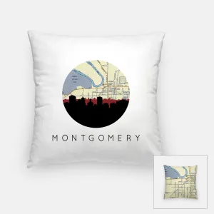 Montgomery Alabama City Map Pillow | 18x18 inches | Zippered cover | full map on back