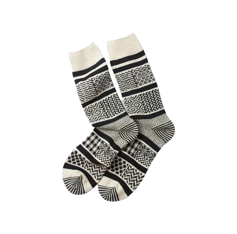 Multi Jacquard Crew Socks, Ivory/Black