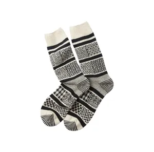 Multi Jacquard Crew Socks, Ivory/Black