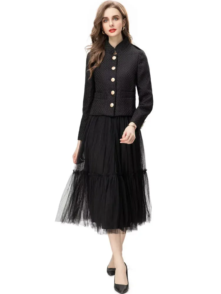 Naomi Tweed Jacket   Elastic Wasit Mesh Skirt 2-Piece Set