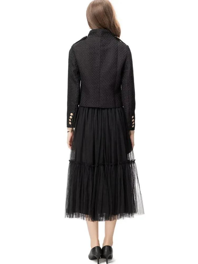 Naomi Tweed Jacket   Elastic Wasit Mesh Skirt 2-Piece Set