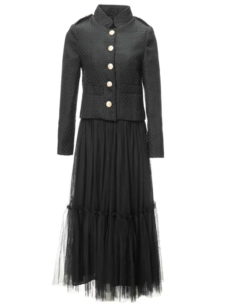 Naomi Tweed Jacket   Elastic Wasit Mesh Skirt 2-Piece Set
