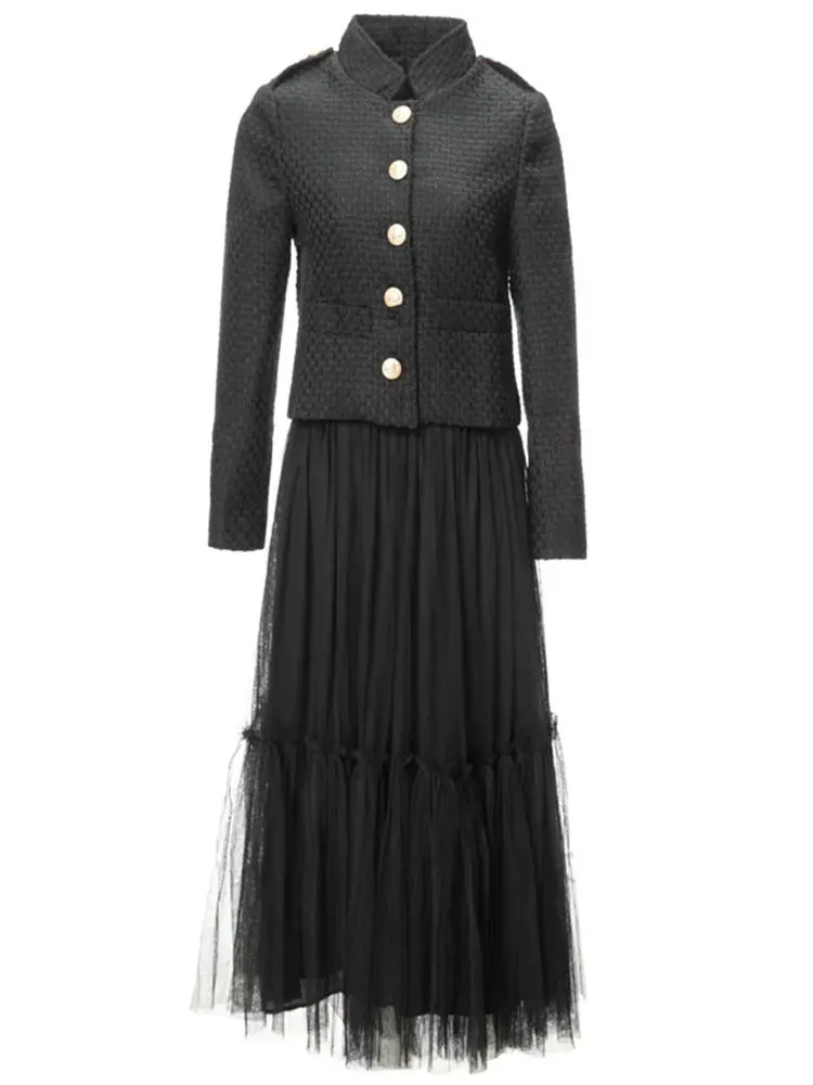 Naomi Tweed Jacket   Elastic Wasit Mesh Skirt 2-Piece Set