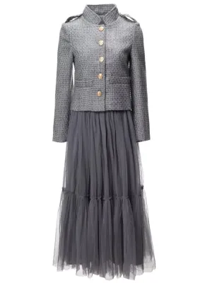 Naomi Tweed Jacket   Elastic Wasit Mesh Skirt 2-Piece Set