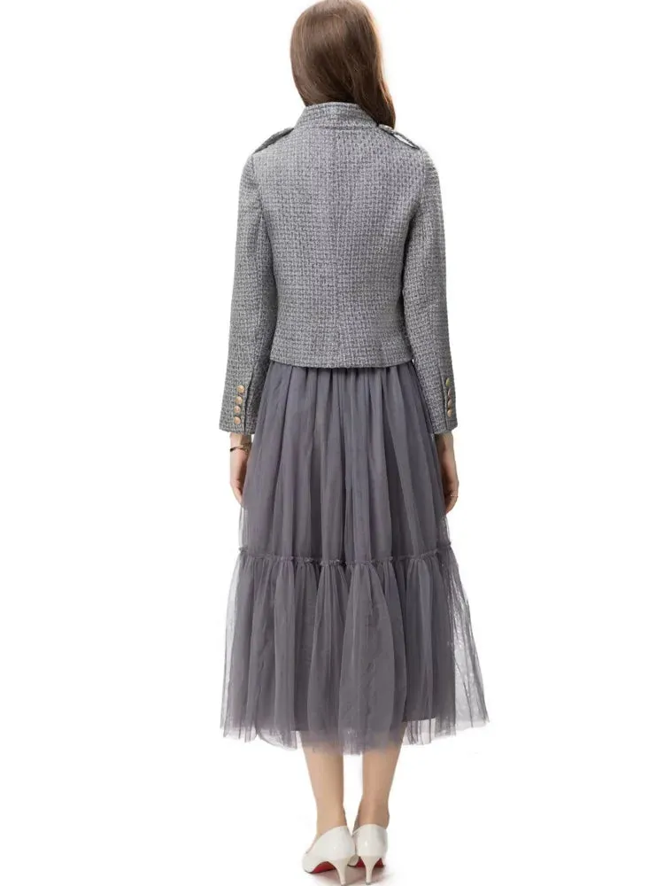Naomi Tweed Jacket   Elastic Wasit Mesh Skirt 2-Piece Set