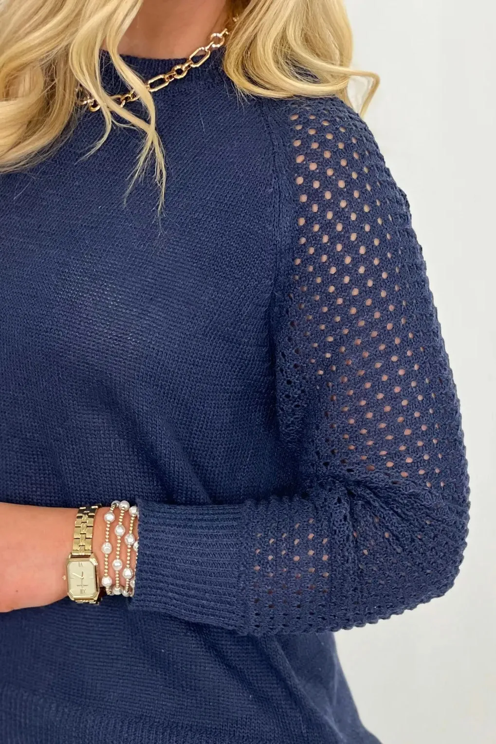 Navy Long Sleeve Knit Pullover