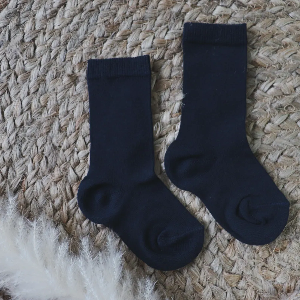 New In Meia Pata Plain Navy Blue Knee Socks