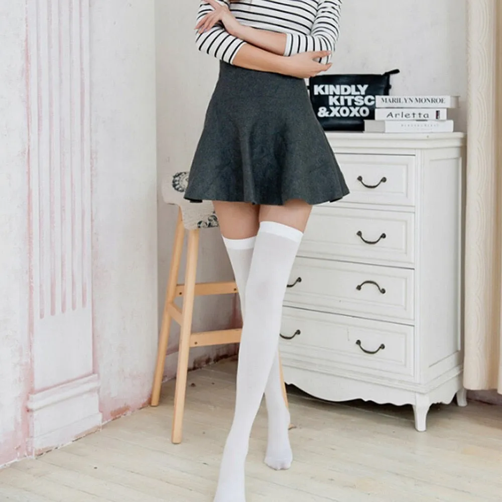 New Women Socks Fashion Stockings Casual Cotton Thigh High Over Knee Cotton High Socks Girls Womens Female Long Knee Sock