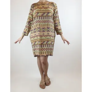 Obus 100% silk colourful faux knit print dress size 2 (best fits 10)