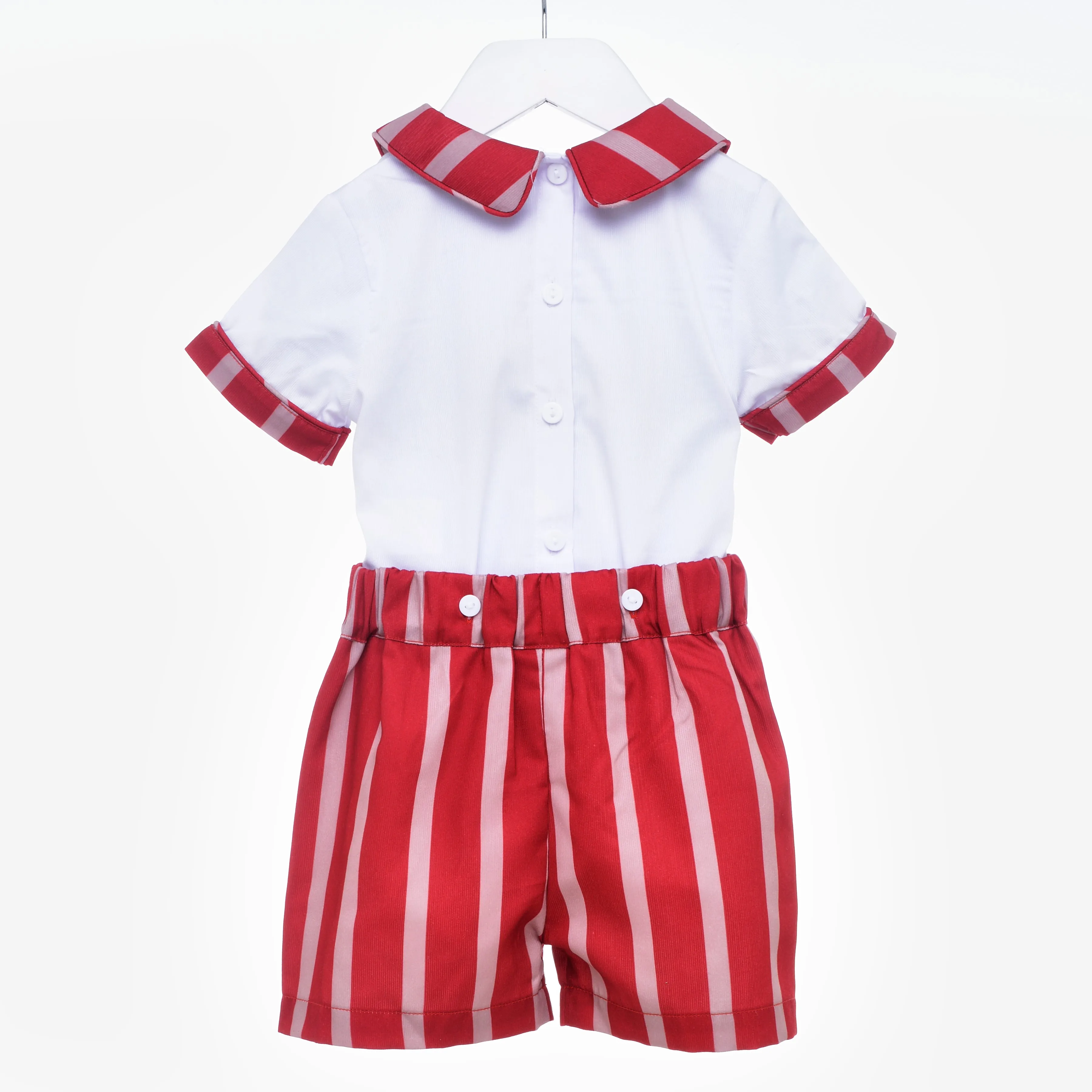 Ocean Baby-Kids Red & Camel Smocked Shorts Suit Set (18M-6Yrs)