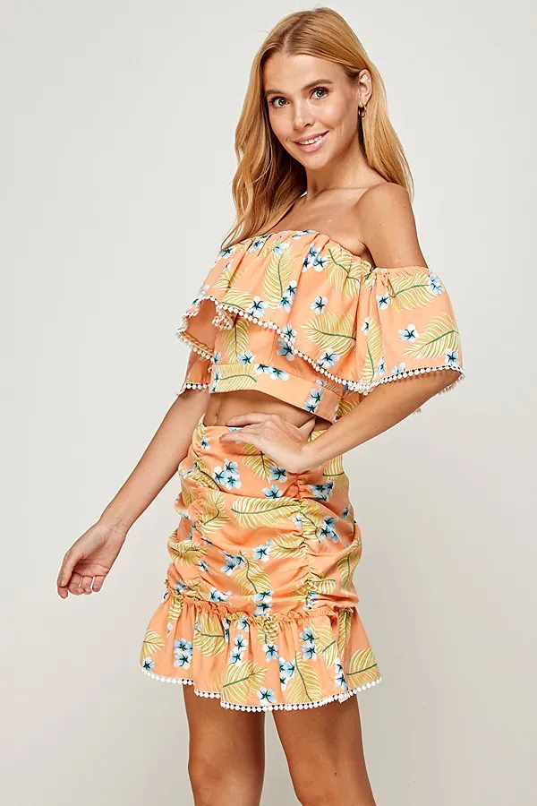 Off Shoulder Top with Mini Skirt Set
