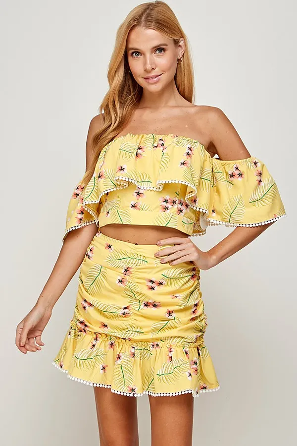 Off Shoulder Top with Mini Skirt Set