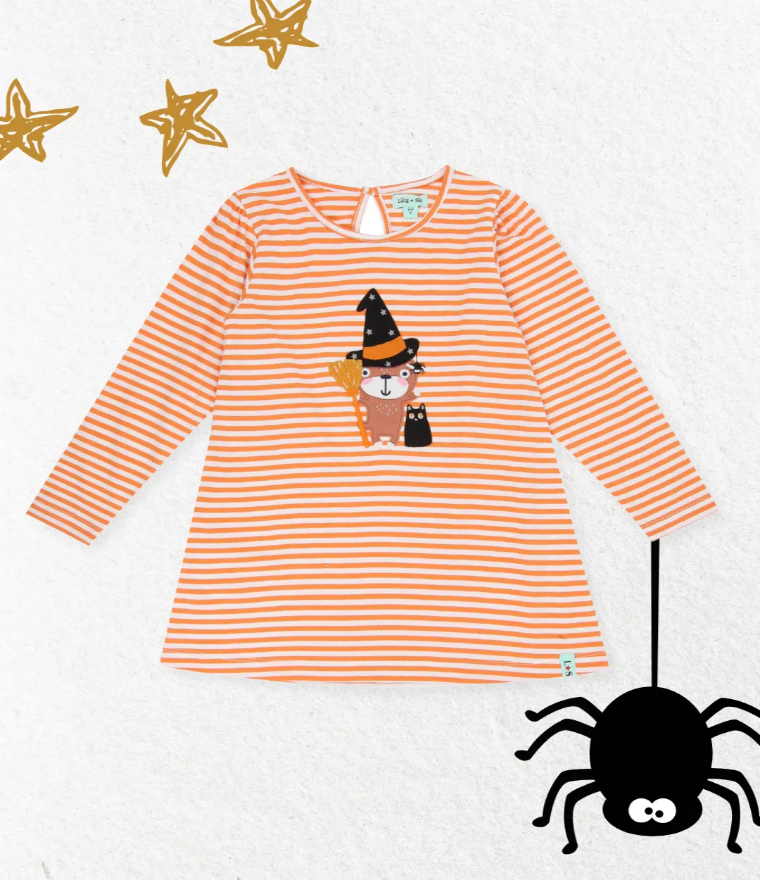 Orange Lilly As A Witch Applique Dress