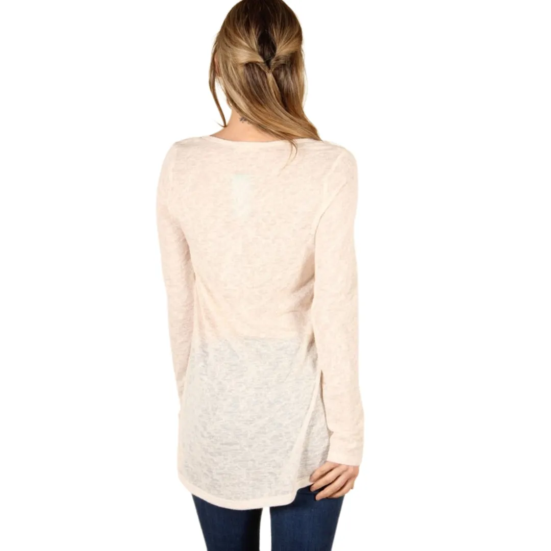 P. S KATE Beige Long Sleeve Pink Red Heart Top B7934