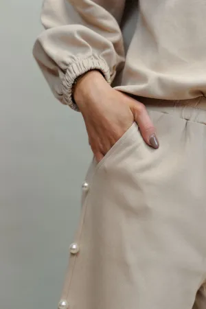 P23943 Taupe Pearl Embellished Crop Pants