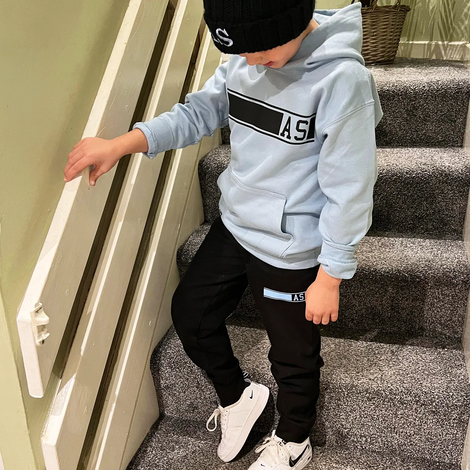 Personalised Baby Blue & Black MiniVIP© Block Tracksuit Lounge Set