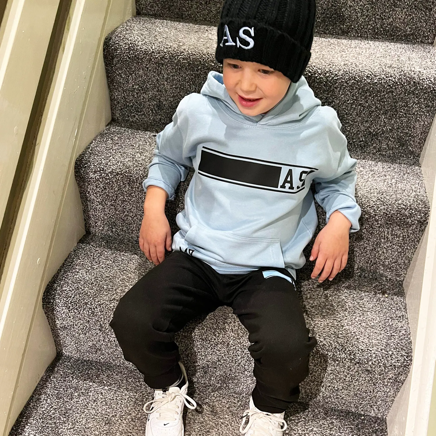 Personalised Baby Blue & Black MiniVIP© Block Tracksuit Lounge Set