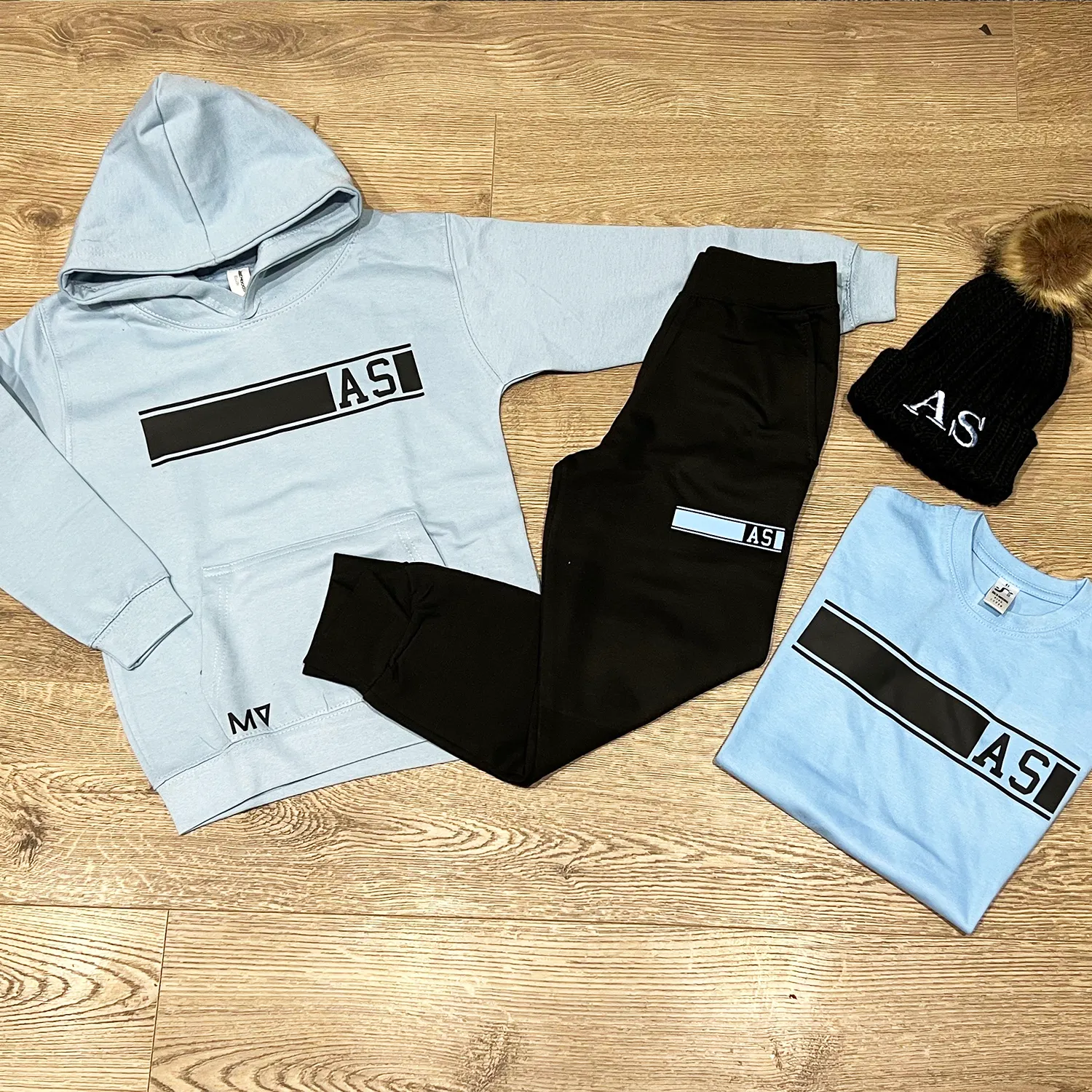 Personalised Baby Blue & Black MiniVIP© Block Tracksuit Lounge Set