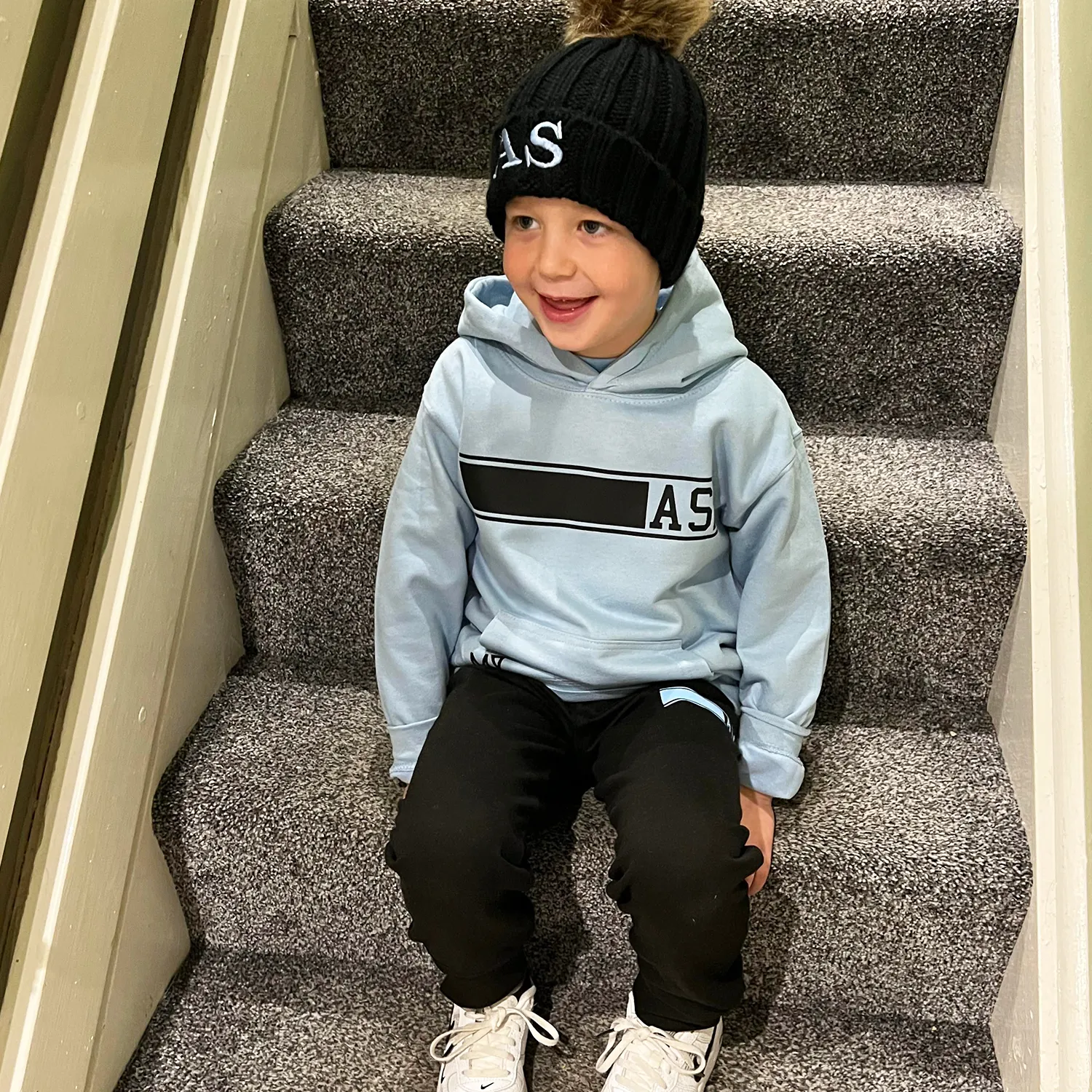 Personalised Baby Blue & Black MiniVIP© Block Tracksuit Lounge Set