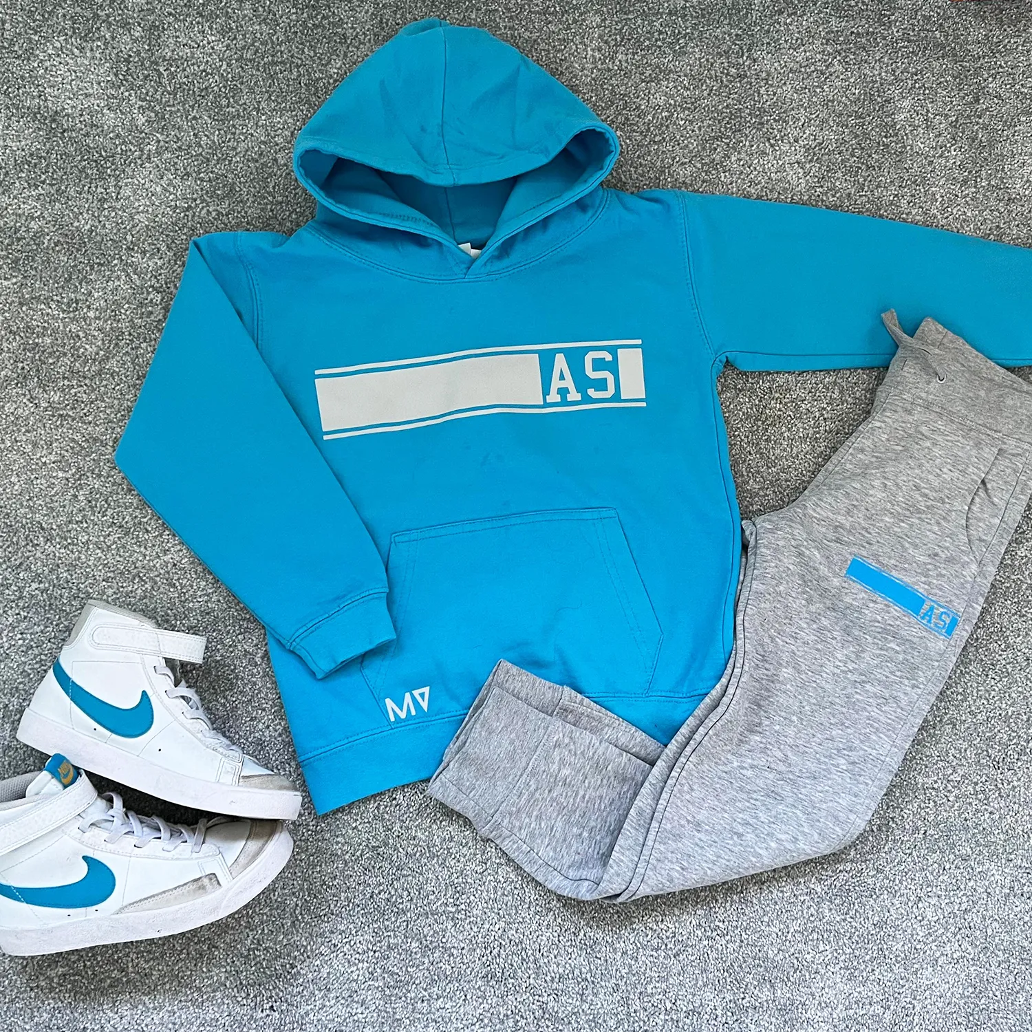 Personalised Grey & Blue MiniVIP© NEW Block Tracksuit Lounge Set