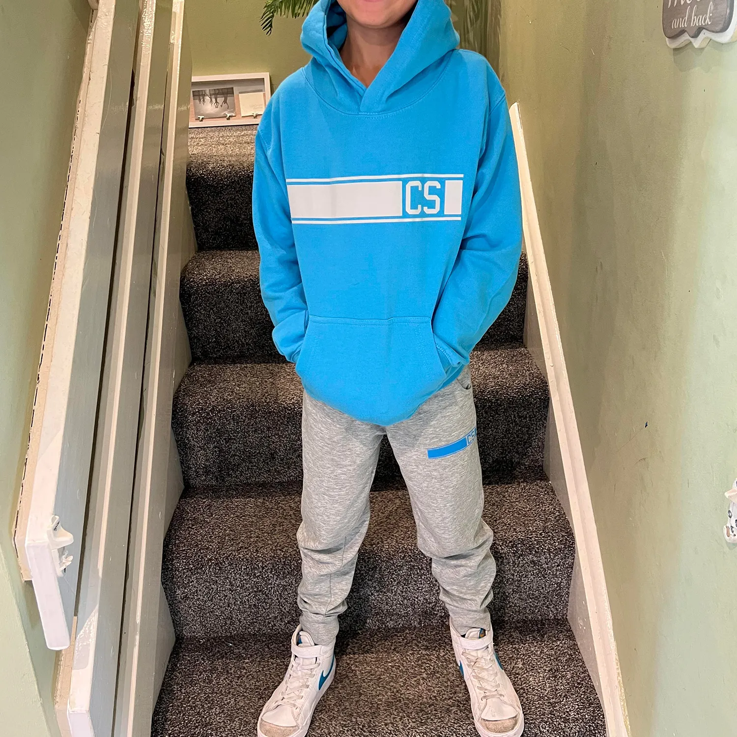 Personalised Grey & Blue MiniVIP© NEW Block Tracksuit Lounge Set