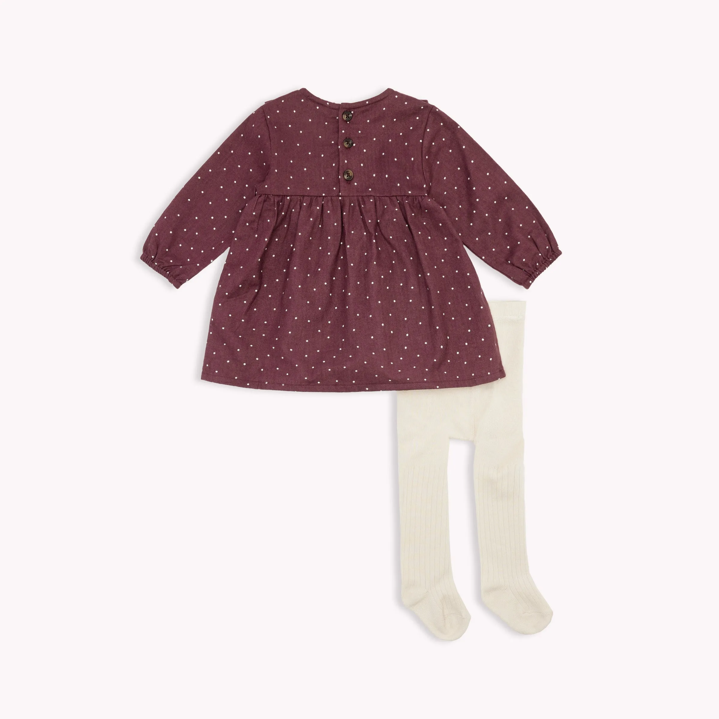 Petit Lem Creme Dots on Flannel Dress Set