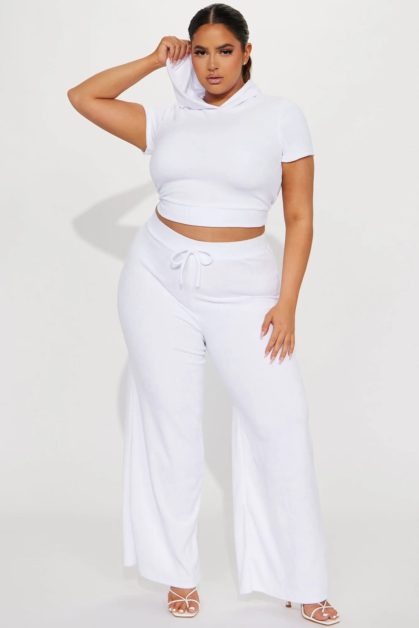 Petite Sabrina Terry Cloth Pant Set - White