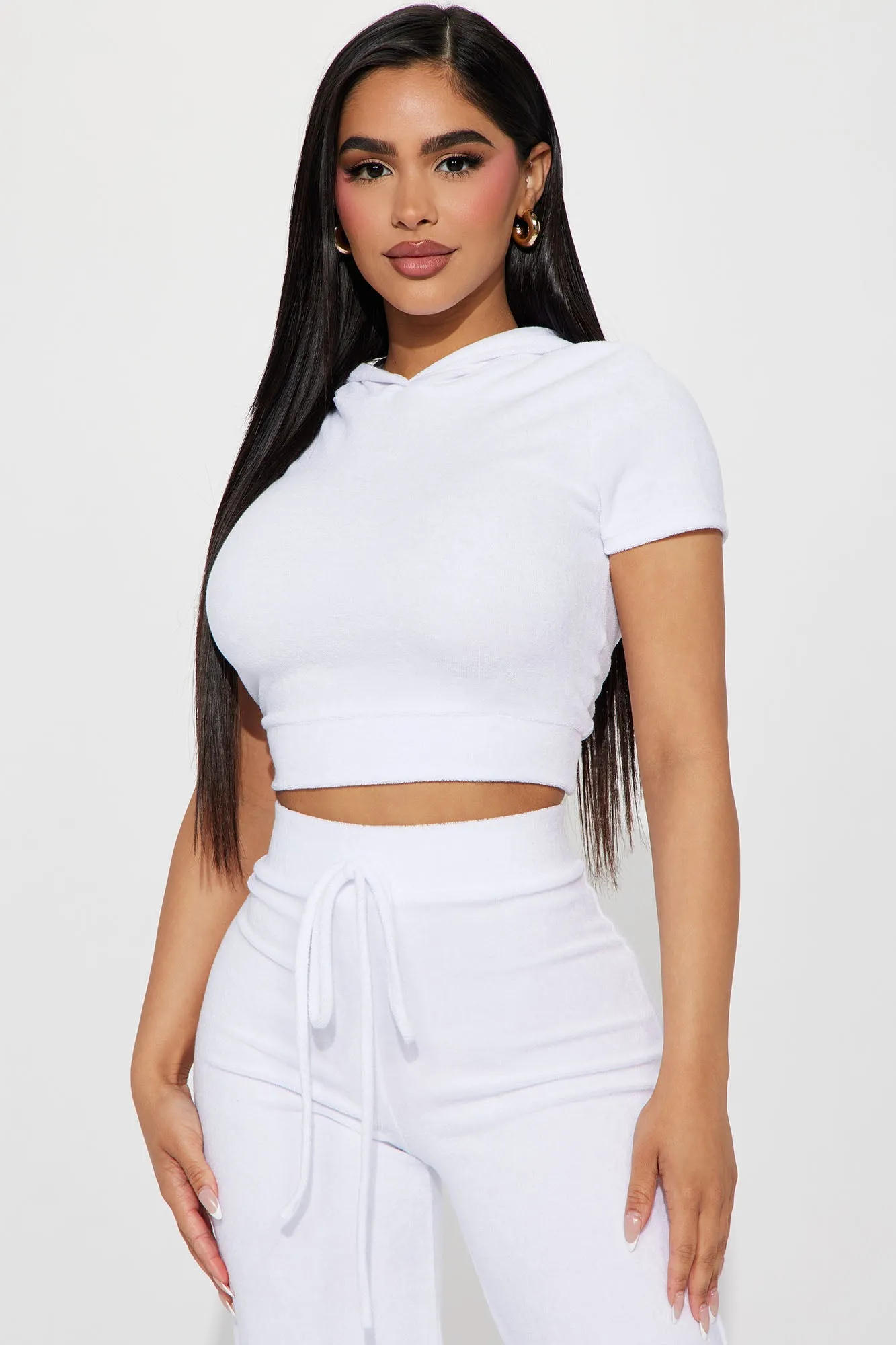 Petite Sabrina Terry Cloth Pant Set - White