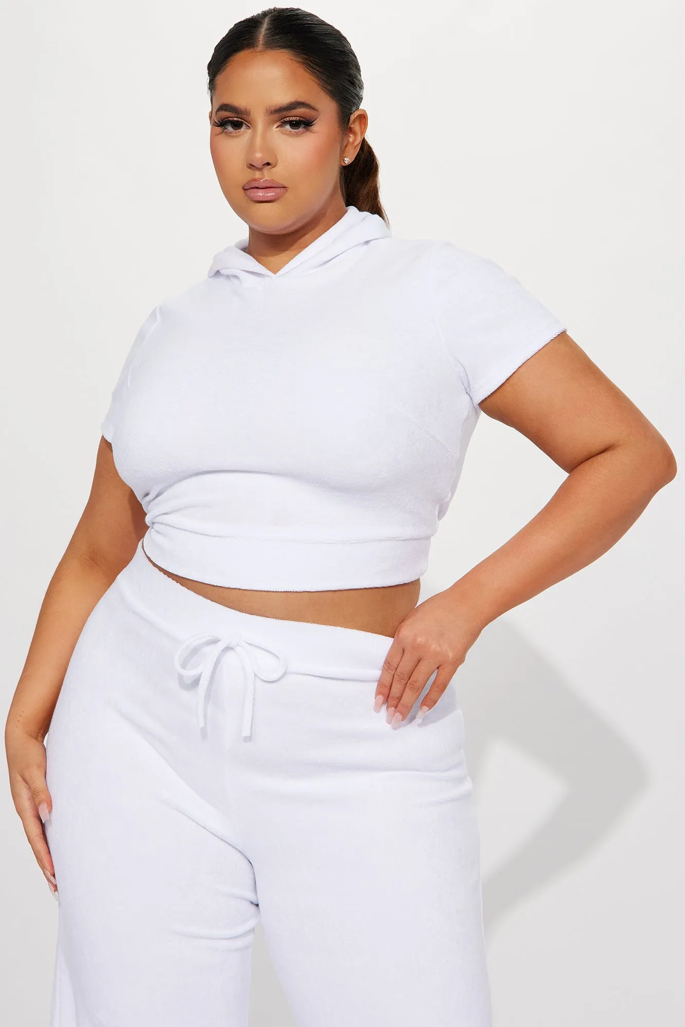 Petite Sabrina Terry Cloth Pant Set - White